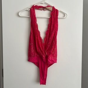 bebe hot pink lace bodysuit